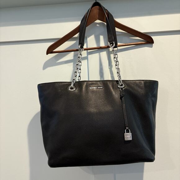 MICHAEL KORS Tote Bag Black Large Chain Mercer Work Bag Pebbled Leather Office - Picture 2 of 16
